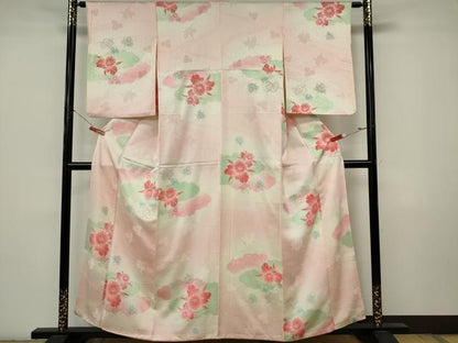 平和屋着物■上質な小紋　雲取り流水花文　暈し染め　金糸　正絹　逸品　CABL5778ou