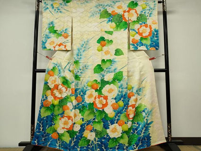 平和屋着物■訪問着　駒刺繍　草花文　金彩　正絹　逸品　CABL5793ou