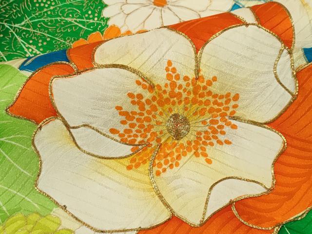 平和屋着物■訪問着　駒刺繍　草花文　金彩　正絹　逸品　CABL5793ou