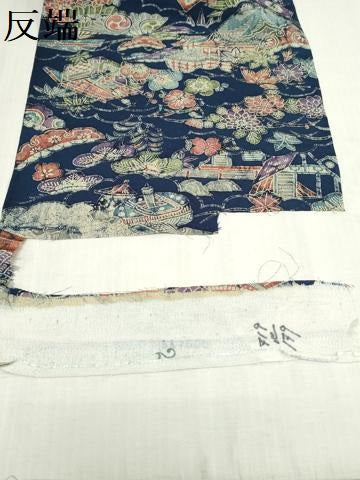 平和屋着物▼小紋　反物　着尺　ろうけつ染め　御所解文様　鬼しぼ縮緬　三越扱い　逸品　未使用　DABK9178zy