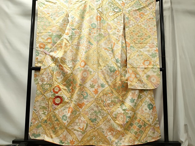 平和屋着物■豪華振袖　駒刺繍　飛鶴吉祥花文　金彩　正絹　逸品　CABL5758ou