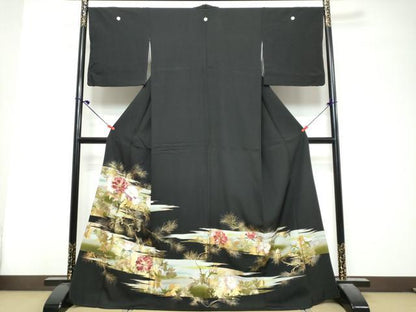 平和屋着物●豪華黒留袖　枝花文　暈し染め　金彩　正絹　逸品　DABK0843ud