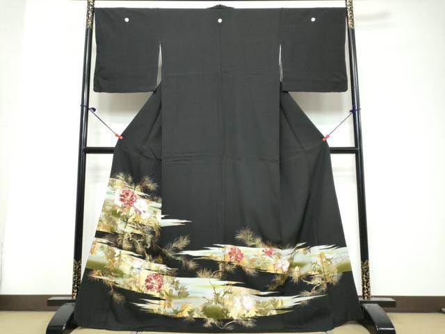 平和屋着物●豪華黒留袖　枝花文　暈し染め　金彩　正絹　逸品　DABK0843ud