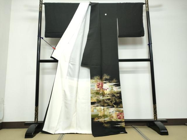 平和屋着物●豪華黒留袖　枝花文　暈し染め　金彩　正絹　逸品　DABK0843ud