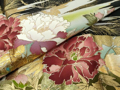 平和屋着物●豪華黒留袖　枝花文　暈し染め　金彩　正絹　逸品　DABK0843ud