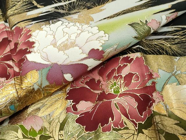 平和屋着物●豪華黒留袖　枝花文　暈し染め　金彩　正絹　逸品　DABK0843ud