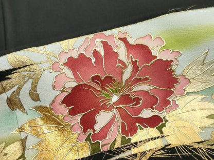 平和屋着物●豪華黒留袖　枝花文　暈し染め　金彩　正絹　逸品　DABK0843ud