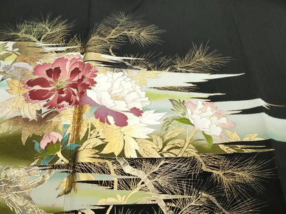 平和屋着物●豪華黒留袖　枝花文　暈し染め　金彩　正絹　逸品　DABK0843ud
