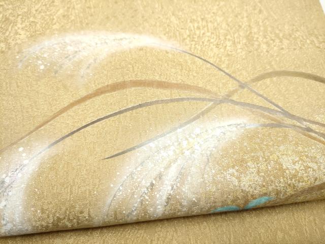 平和屋着物●友禅作家の巨匠　浅井青仁　太鼓柄袋帯　休み鳥枝葉文　金糸　正絹　逸品　CABN2678hy