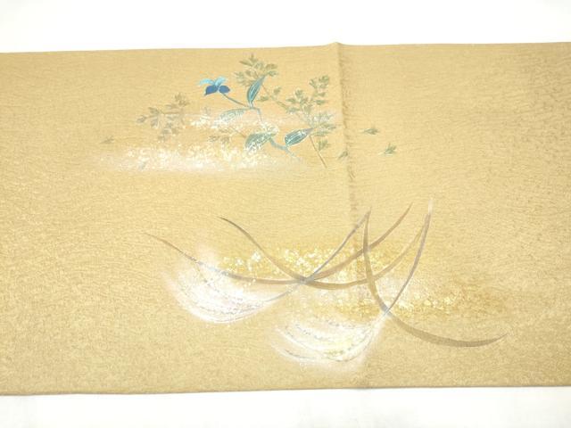 平和屋着物●友禅作家の巨匠　浅井青仁　太鼓柄袋帯　休み鳥枝葉文　金糸　正絹　逸品　CABN2678hy