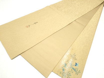平和屋着物●友禅作家の巨匠　浅井青仁　太鼓柄袋帯　休み鳥枝葉文　金糸　正絹　逸品　CABN2678hy