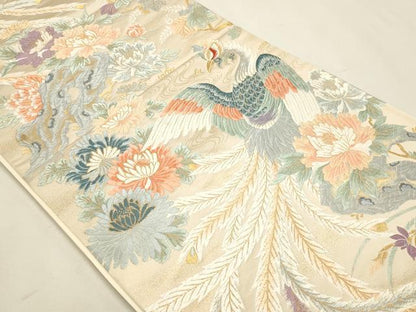 平和屋本店▼六通柄袋帯　唐織　九百錦　瑞鳥花苑文　本金　正絹　逸品　DABK5758sf