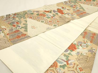 平和屋本店▼六通柄袋帯　唐織　九百錦　切取桃山　本金箔24Ｋ　正絹　逸品　DABK5784sf