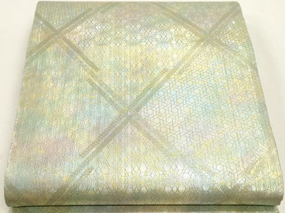 平和屋本店▼西陣　あさぎ　両面　全通全景柄袋帯　近代花鳥画　日本美術名鑑　24金プラチナ二重箔　正絹　逸品　DABK5777sf