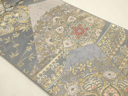 平和屋本店▼六通柄袋帯　裂取更紗華文　純金箔24ｋ　正絹　逸品　DABK5781sf