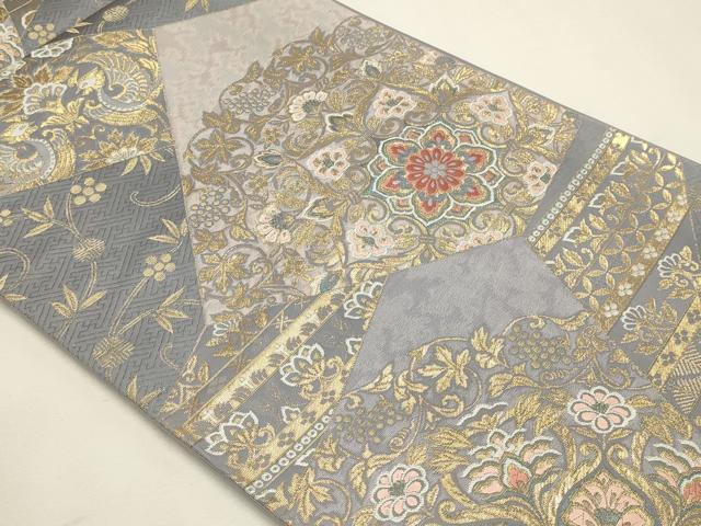 平和屋本店▼六通柄袋帯　裂取更紗華文　純金箔24ｋ　正絹　逸品　DABK5781sf