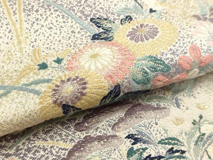 平和屋本店▼「美しいキモノ」お馴染みのメーカー　となみ織物　六通柄袋帯　唐織　草花文　純金箔　正絹　逸品　DABK5779sf