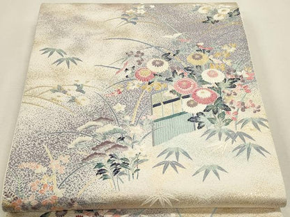 平和屋本店▼「美しいキモノ」お馴染みのメーカー　となみ織物　六通柄袋帯　唐織　草花文　純金箔　正絹　逸品　DABK5779sf