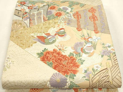 平和屋本店▼六通柄袋帯　唐織　九百錦　切取桃山　本金箔24Ｋ　正絹　逸品　DABK5784sf