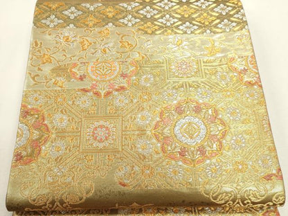 平和屋本店▼六通柄袋帯　更紗正倉院花文　純金二重箔　正絹　逸品　DABK5768sf