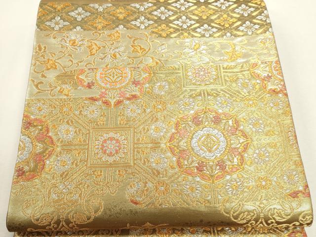 平和屋本店▼六通柄袋帯　更紗正倉院花文　純金二重箔　正絹　逸品　DABK5768sf