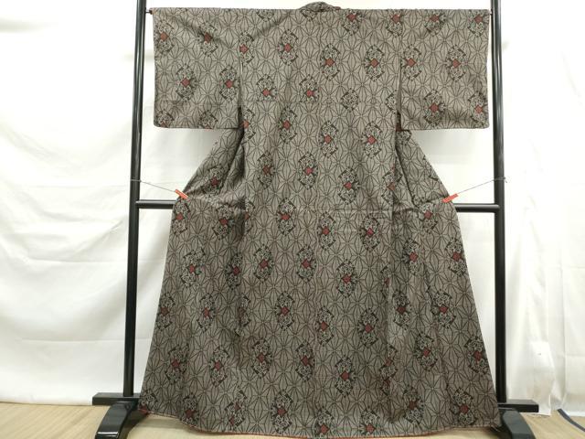 平和屋着物■本場大島紬　7マルキ　地紙麻の葉花文　正絹　逸品　DABK6462qa