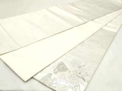 平和屋着物◎太鼓柄袋帯　平安人物文　銀糸　正絹　逸品　DABK8673cm
