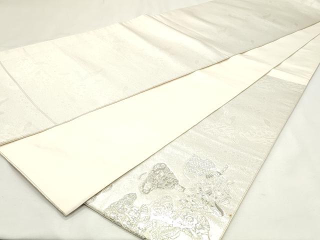 平和屋着物◎太鼓柄袋帯　平安人物文　銀糸　正絹　逸品　DABK8673cm
