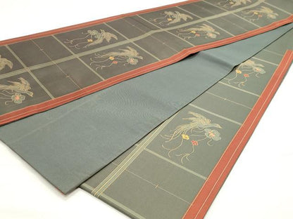 平和屋着物◎六通柄袋帯　花鳥文　金糸　正絹　逸品　DABK8685cm