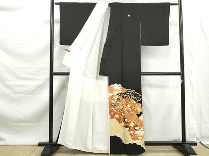 平和屋着物■豪華黒留袖　駒刺繍　重ね雲花文　金彩　正絹　逸品　DABK6371qa