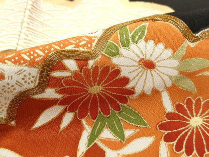 平和屋着物■豪華黒留袖　駒刺繍　重ね雲花文　金彩　正絹　逸品　DABK6371qa