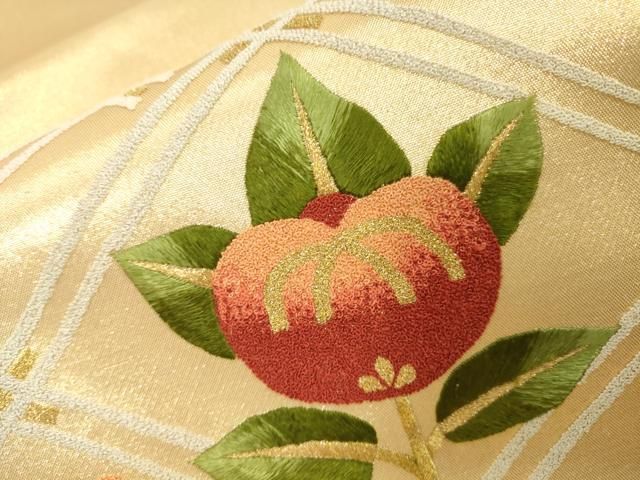 平和屋着物▼中国三大刺繍　相良刺繍　総刺繍　太鼓柄袋帯　駒刺繍　天井花文　金糸　正絹　逸品　未使用　DABJ7957fe