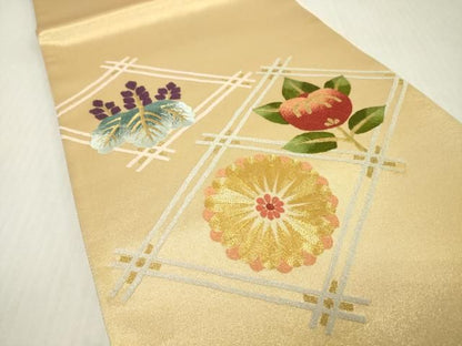 平和屋着物▼中国三大刺繍　相良刺繍　総刺繍　太鼓柄袋帯　駒刺繍　天井花文　金糸　正絹　逸品　未使用　DABJ7957fe