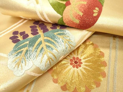 平和屋着物▼中国三大刺繍　相良刺繍　総刺繍　太鼓柄袋帯　駒刺繍　天井花文　金糸　正絹　逸品　未使用　DABJ7957fe