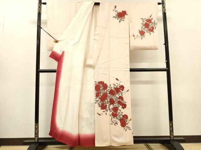 平和屋着物▼訪問着　手描き　薔薇　金彩　正絹　逸品　DABL2118fe