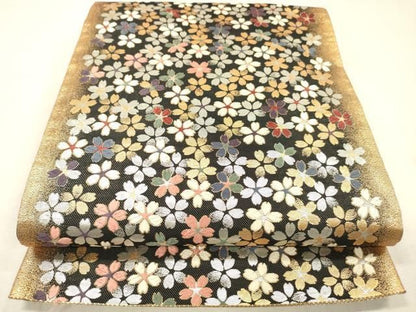 平和屋着物▼佐賀錦　両面　六通柄袋帯　唐織　舞桜　金銀糸　正絹　逸品　DABL2166fe