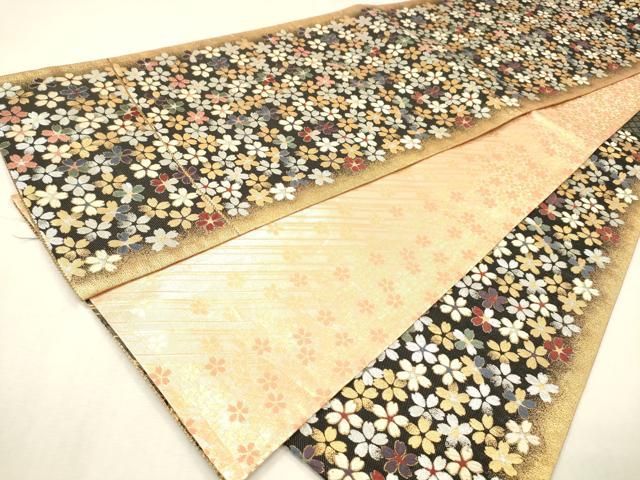 平和屋着物▼佐賀錦　両面　六通柄袋帯　唐織　舞桜　金銀糸　正絹　逸品　DABL2166fe
