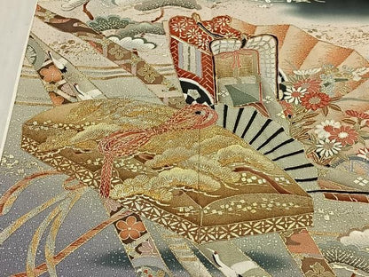 平和屋着物■豪華黒留袖　駒刺繍　上村松園の世界　御所車扇面花文　暈し染め　金銀彩　正絹　逸品　CABM6748ua