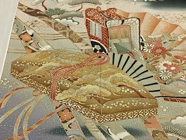 平和屋着物■豪華黒留袖　駒刺繍　上村松園の世界　御所車扇面花文　暈し染め　金銀彩　正絹　逸品　CABM6748ua