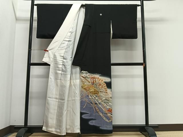 平和屋着物■豪華黒留袖　駒刺繍　上村松園の世界　御所車扇面花文　暈し染め　金銀彩　正絹　逸品　CABM6748ua
