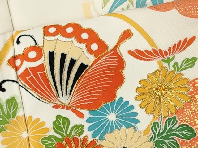 平和屋着物■訪問着　駒刺繍　雲取り花鳥丸文　金彩　正絹　逸品　CABL5813ou