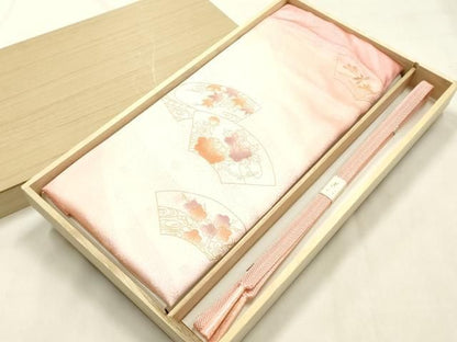 平和屋本店●和装小物　帯締め・帯揚げセット　笹浪組　地紙花文　金糸　金彩　暈し染め　正絹　逸品　未使用　AABM2317ay