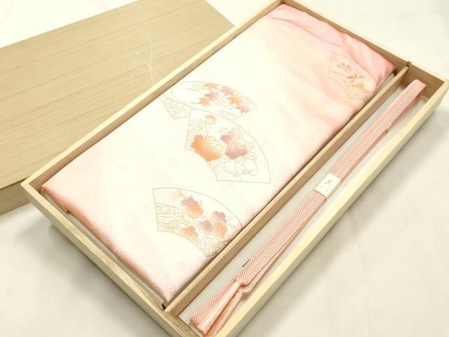 平和屋本店●和装小物　帯締め・帯揚げセット　笹浪組　地紙花文　金糸　金彩　暈し染め　正絹　逸品　未使用　AABM2317ay