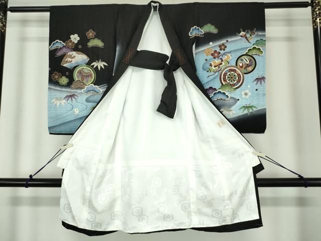 平和屋着物[]お宮参り　男の子　祝着　産着　初着　のしめ　刺繍　鷹　鷲　松竹梅　暈し染め　金彩　逸品　未使用　DABK5192ea