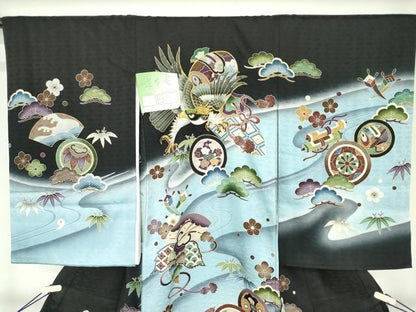 平和屋着物[]お宮参り　男の子　祝着　産着　初着　のしめ　刺繍　鷹　鷲　松竹梅　暈し染め　金彩　逸品　未使用　DABK5192ea