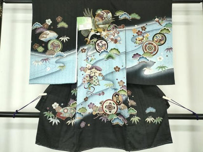 平和屋着物[]お宮参り　男の子　祝着　産着　初着　のしめ　刺繍　鷹　鷲　松竹梅　暈し染め　金彩　逸品　未使用　DABK5192ea