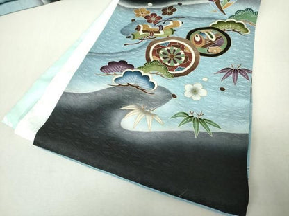 平和屋着物[]お宮参り　男の子　祝着　産着　初着　のしめ　刺繍　鷹　鷲　松竹梅　暈し染め　金彩　逸品　未使用　DABK5192ea