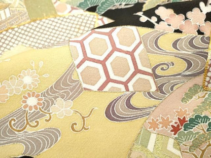平和屋着物■豪華黒留袖　駒刺繍　吉祥地紙花文　金彩　正絹　逸品　DABK9786cd