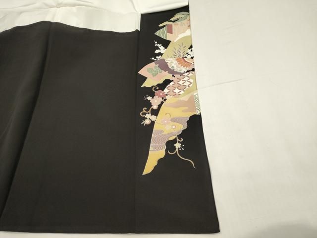 平和屋着物■豪華黒留袖　駒刺繍　吉祥地紙花文　金彩　正絹　逸品　DABK9786cd