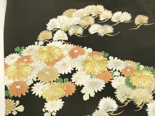 平和屋着物■豪華黒留袖　駒刺繍　草花松葉文　金銀彩　正絹　逸品　DABK9809cd